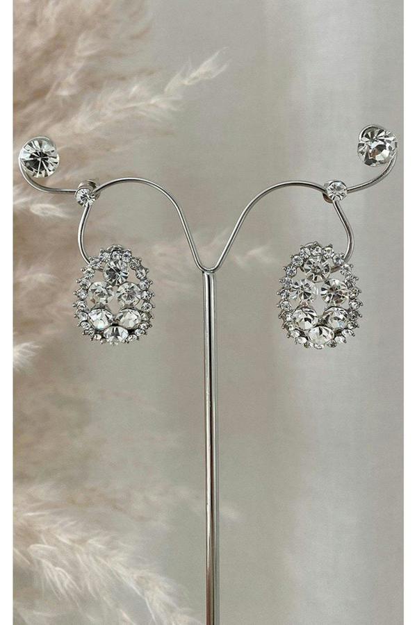 Zahra Embellished Earrings - Silver