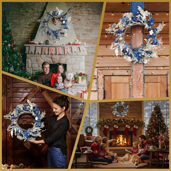 58cm Gold and Blue Baubles Wreath, Artificial PE Christmas Door Decoration image 6