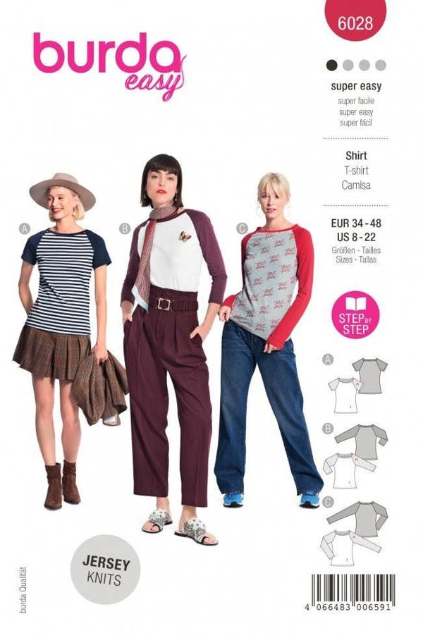 Burda Sewing Pattern 6028 Tops For Women, 8-22 (34-48) - Easy
