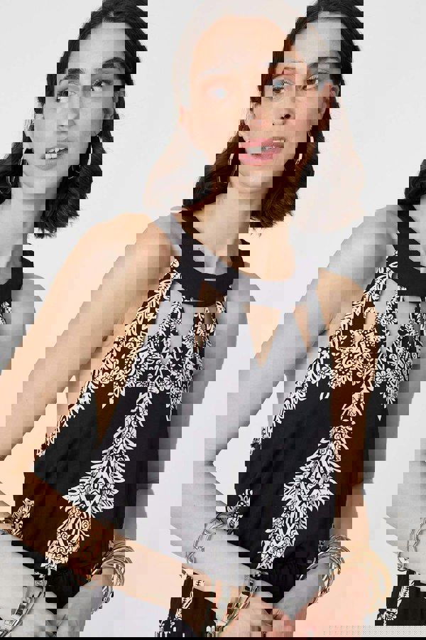 Black And White | Mosaic Print Halter Neck Long Dress