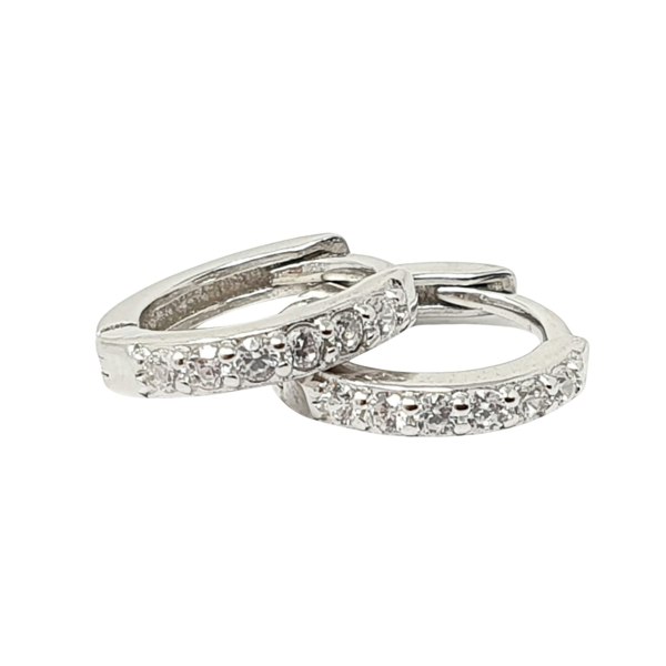 Diamond April Birthstone Small Silver Huggie Hoops