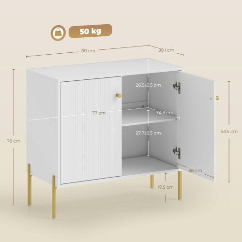HOMCOM Sideboard Cabinet with Fluted Doors, Kitchen Storage Cabinet, White