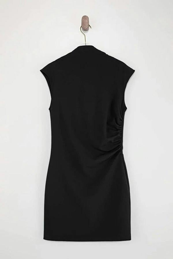 WOVCOR High Neck Mini Stretchy Woven Dress