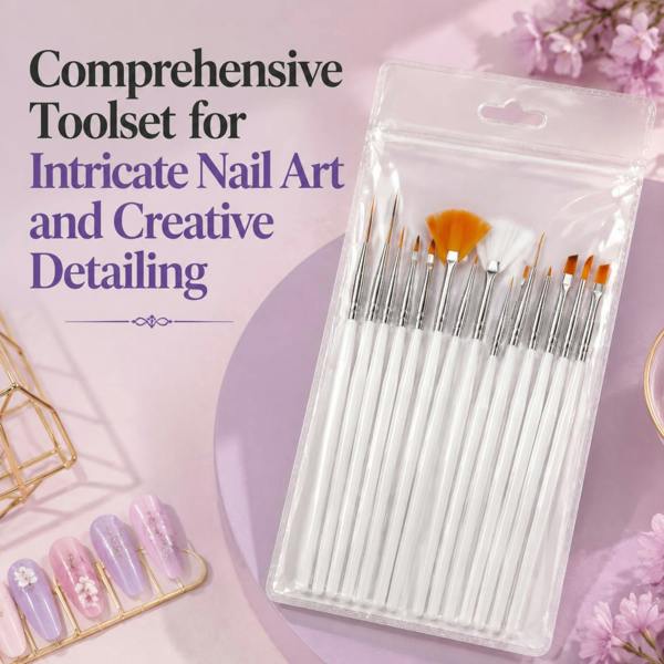 Aquarius Nail Art Brush Set 15pc Gel Acrylic Polish Design Painting Drawing Pen Pack