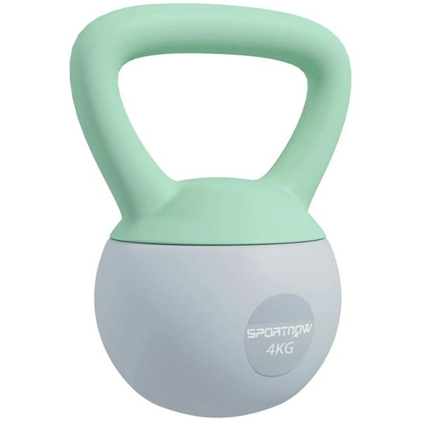 SPORTNOW 4kg soft kettlebell with mint-green handle and grey body, non-slip grip