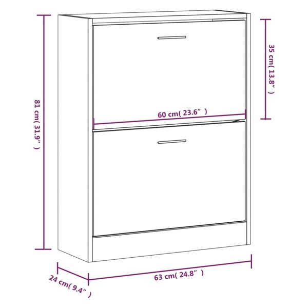 Berkfield Shoe Cabinet Brown Oak 63x24x81 cm Engineered Wood
