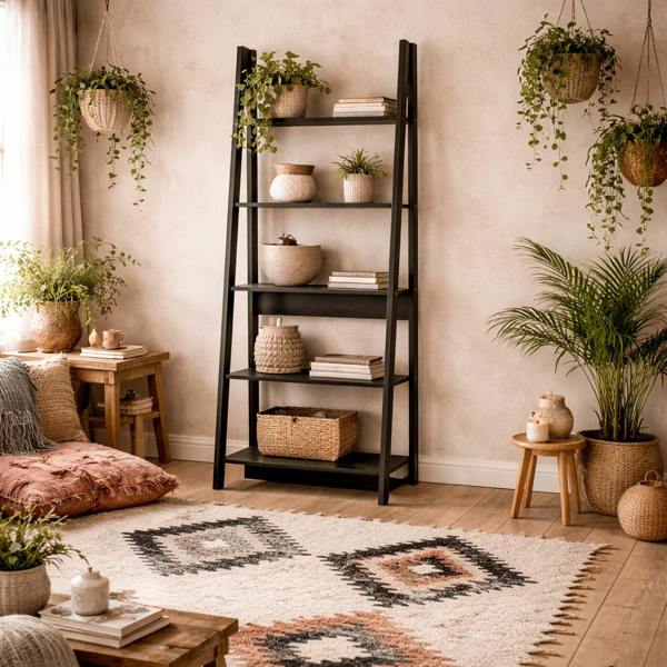 Wyld Haus Athy Black Wooden Ladder Bookcase 5 Shelves