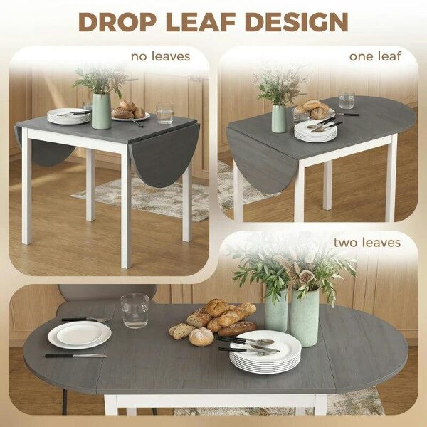 4-6 Person Wooden Drop-Leaf Table - Grey