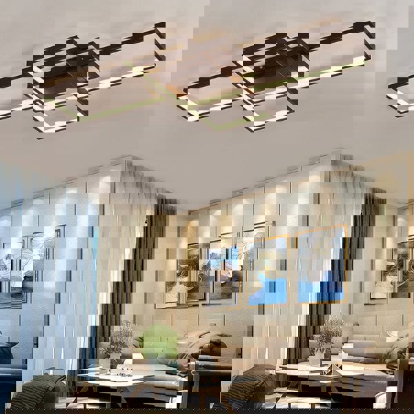 Modern LED Ceiling Light with 3 Black Rectangle Lampshades Ceiling Lights Living and Home 110 cm Dimmable with Remote Warm Light