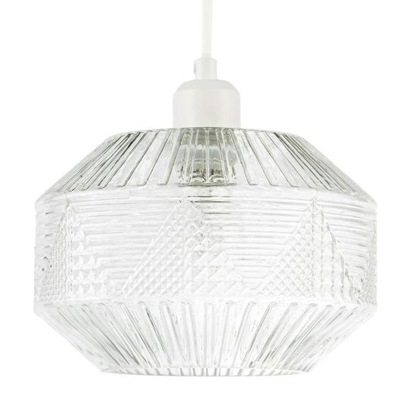 Designer Multi-Faceted Hexagonal Drum Clear Glass Pendant Light Shade Image 1