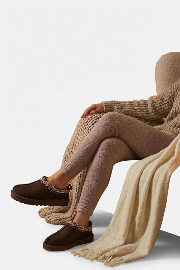 Ravina Chunky Slip On Suede Slippers With Stitch Detail - Brown_wb