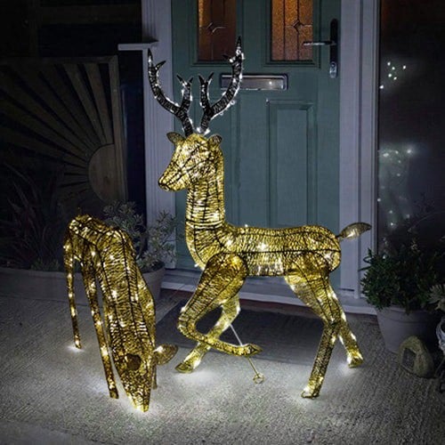 Monstershop Light Up Christmas Reindeer Gold Stag & Doe Decoration Set