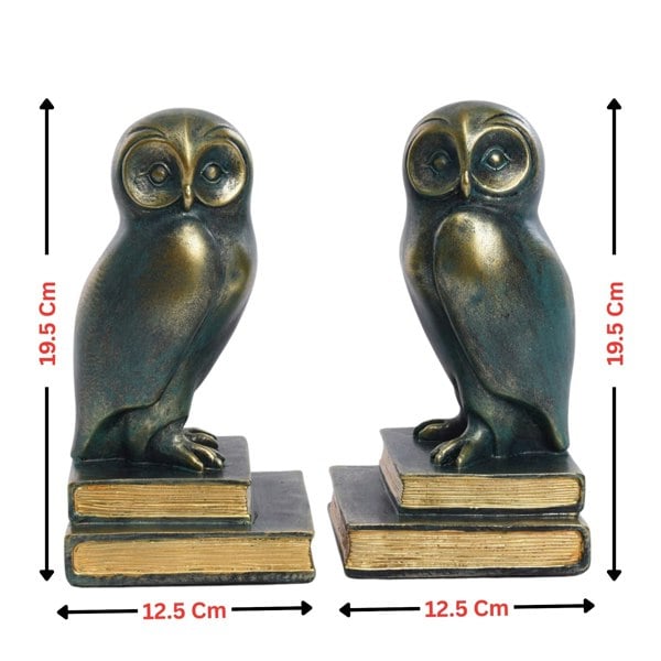 Maison des Cadeaux Green Bird Owl Rustic Bookend Set Retro Home Office Adult Kids