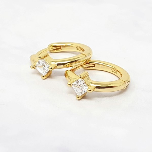 Small Diamond Huggie Minimalist Gold Plated Hoop Earrings