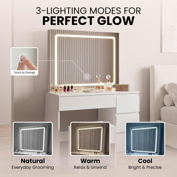 Kosy Koala Modern Dressing Table with LED Lights Mirror Vanity Makeup Desk Stool Set