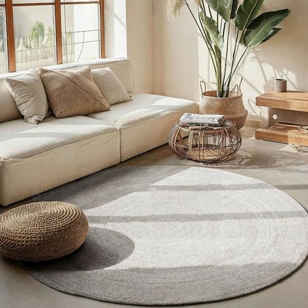 Braided Jute Rug Round Rangpur White