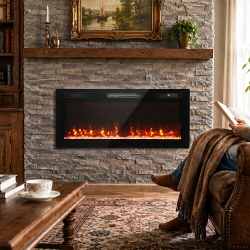 HOMCOM 3 IN 1 Electric Fireplace with 12 Flame Colours, 5 Brightness, 102cm