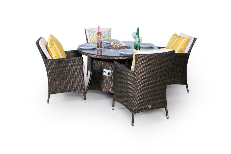 Giardino Savannah Fire Pit 4 Seater Round Rattan Dining Set