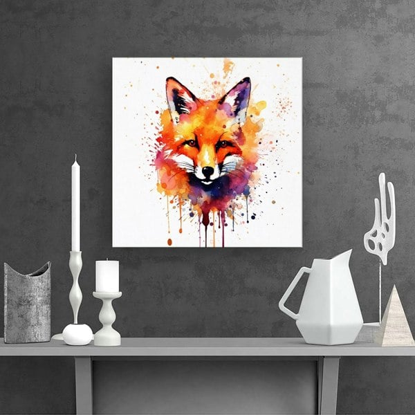 Warren Reed Watercolour Splashart Fox Face Canvas