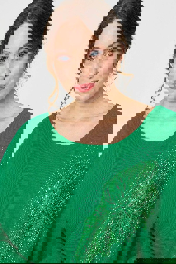 Green | Diamante Embroidered Long Sleeve Top
