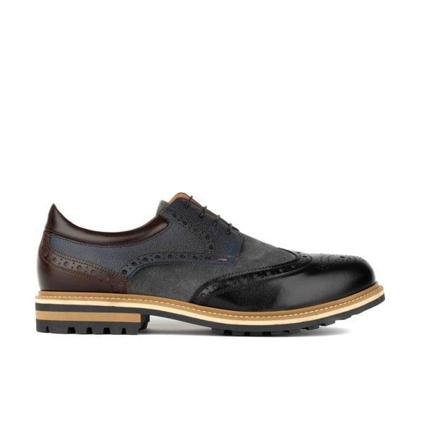 Embassy London Ashford - Black & Grey & Navy - Men's tri‑tone leather lace‑up with suede accents