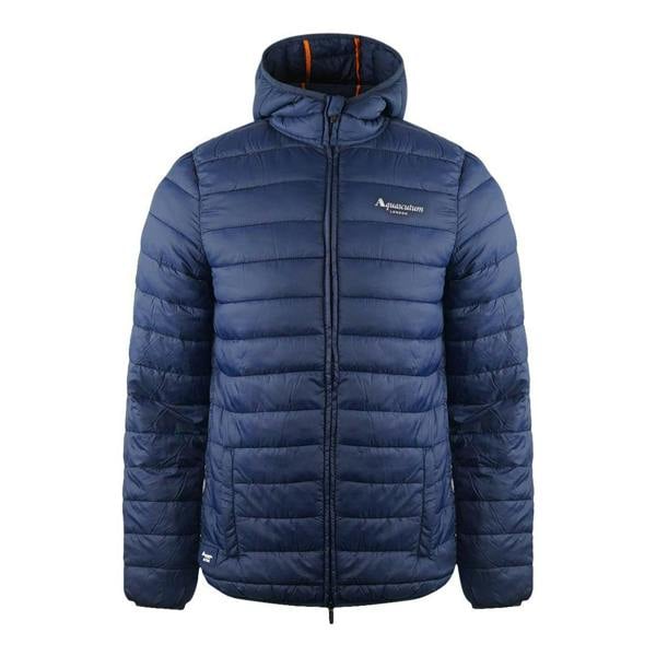 Aquascutum Mens London Logo Hooded Padded Jacket - Navy Blue - 
