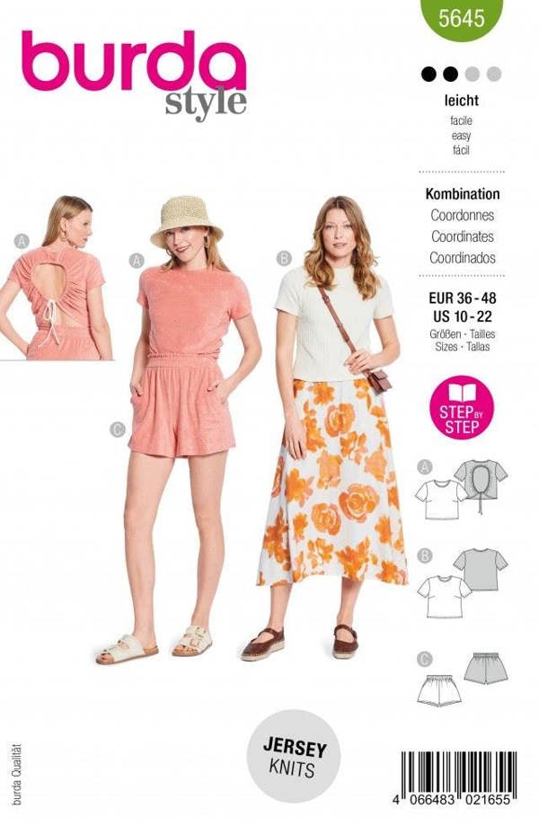 Burda Sewing Pattern 5645 Tops and Shorts For Women, 10 to 22 - Easy