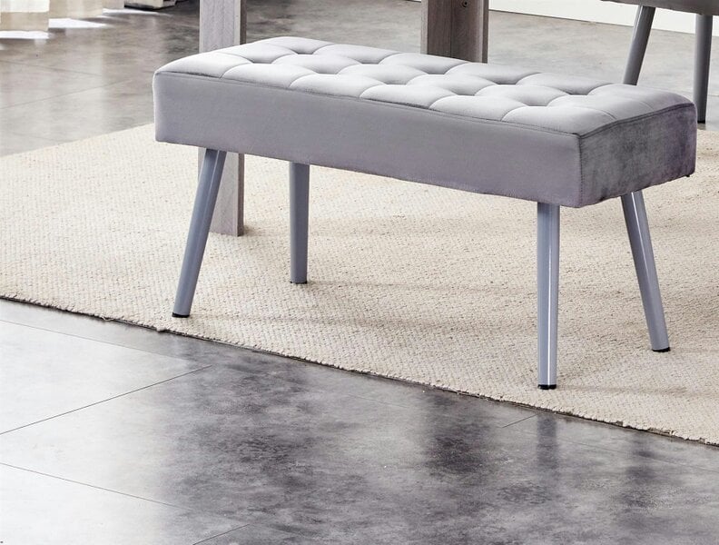 Kosy Koala Grey Velvet Padded Dining Bench with Metal Legs 90 cm Length, Dining Room Furniture