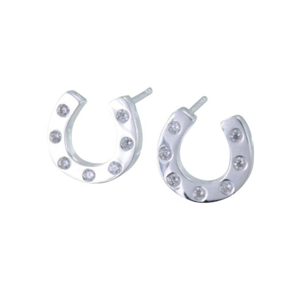 Sterling Silver Pavé Horseshoe Stud Earrings - Reeves & Reeves