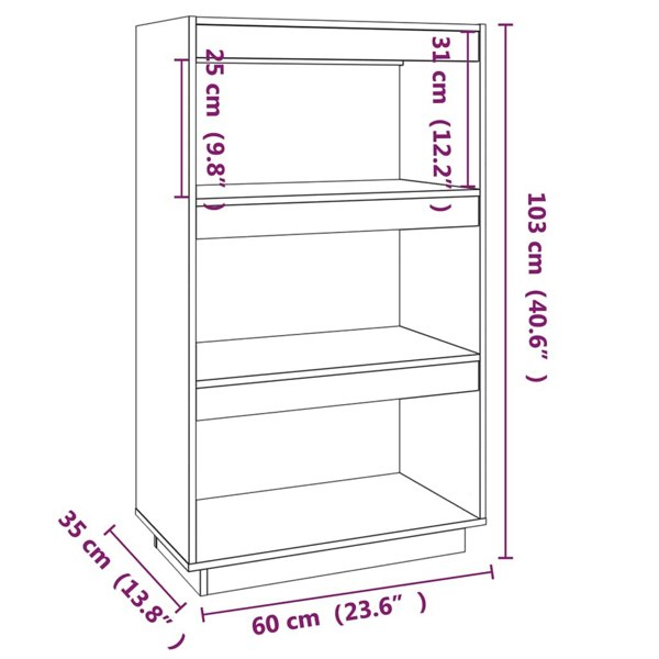 Berkfield Book Cabinet/Room Divider Grey 60x35x103 cm Solid Wood Pine