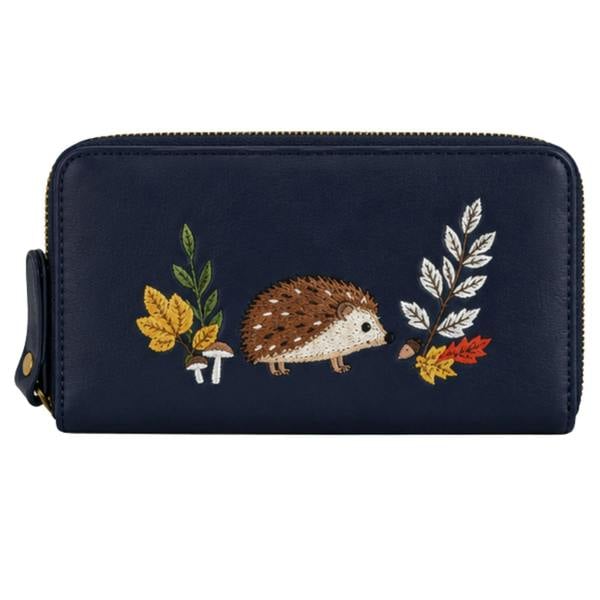 Fores Collection Hedgehog Embroidered Faux Leather Zip Around Purse