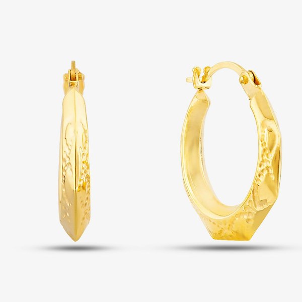 T. H. Baker 9ct Yellow Gold Patterned Creole Earrings UER146Y