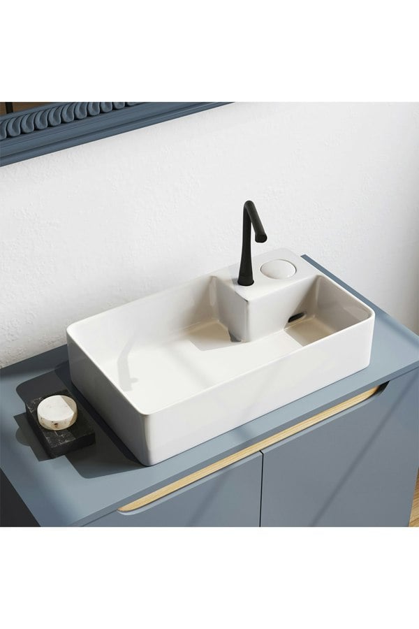 Living and Home Rectangular Ceramic Bathroom Vessel Countertop Basin with Drain