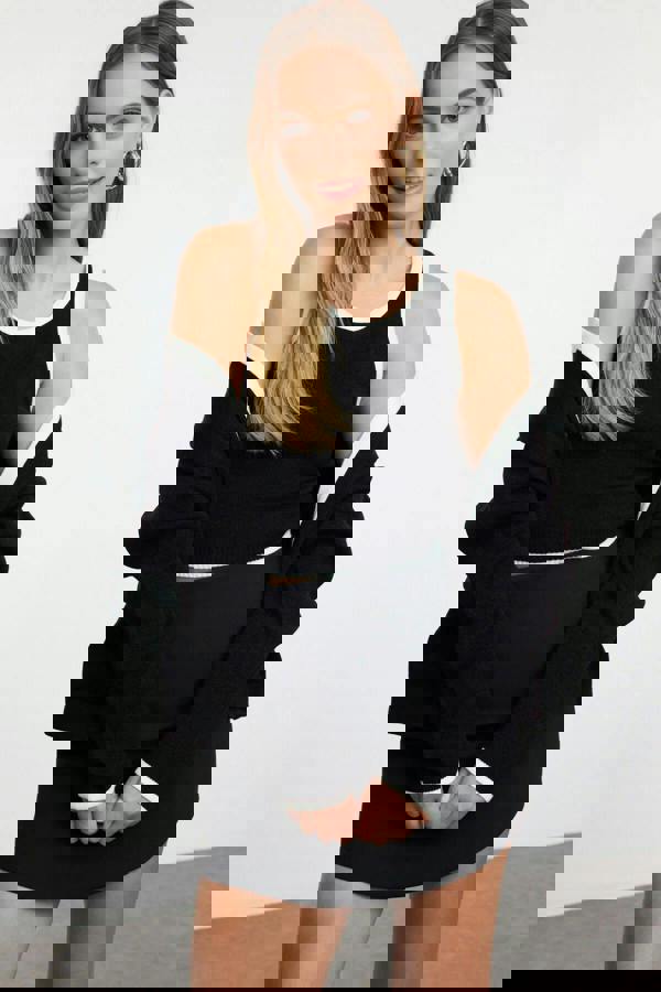 WOVCOR 2-Piece Color Block Knit Blouse-Cardigan Set