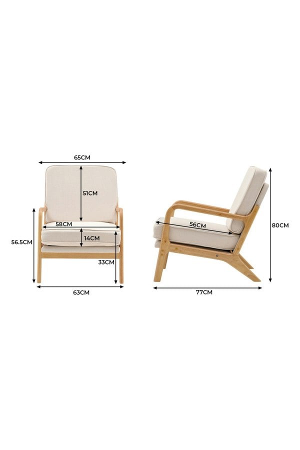 Living and Home Beige Velvet Wooden Armchair