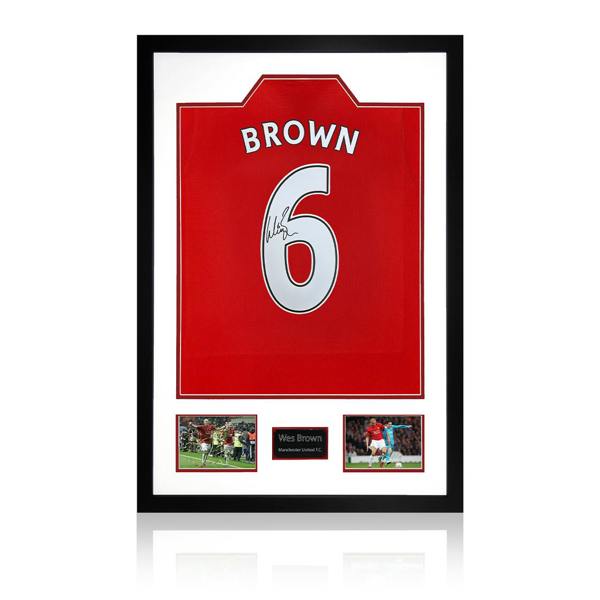 Wes Brown Signed Manchester United Shirt Premium Frame