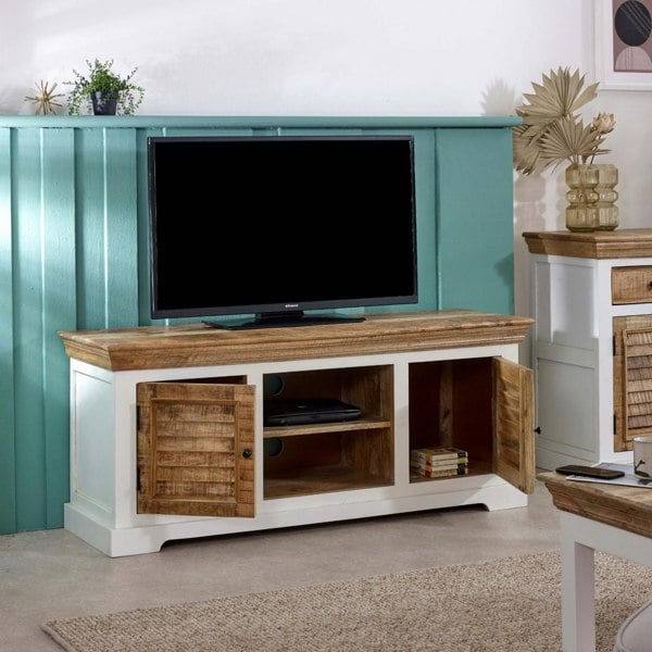 IH Design Milano Solid Mango Wood TV Cabinet White