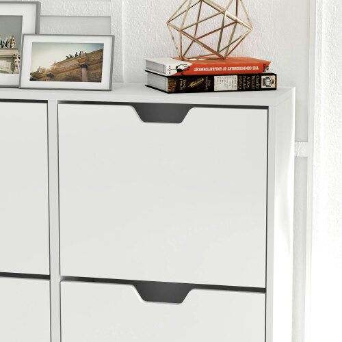 Wyld Haus Toyo Wooden White Shoe Cabinet With 4 Flip Drawers for 16 Pairs