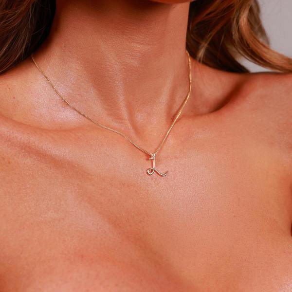 Say It With Winged Diamond Initial Necklace - Yellow Gold