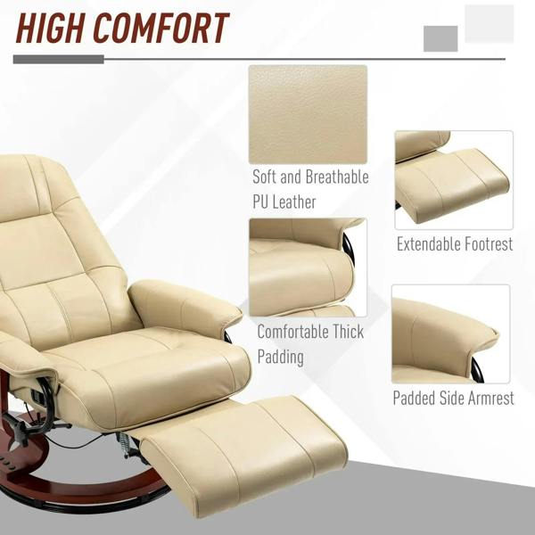 Cream white recliner with extendable footrest and padded side armrests