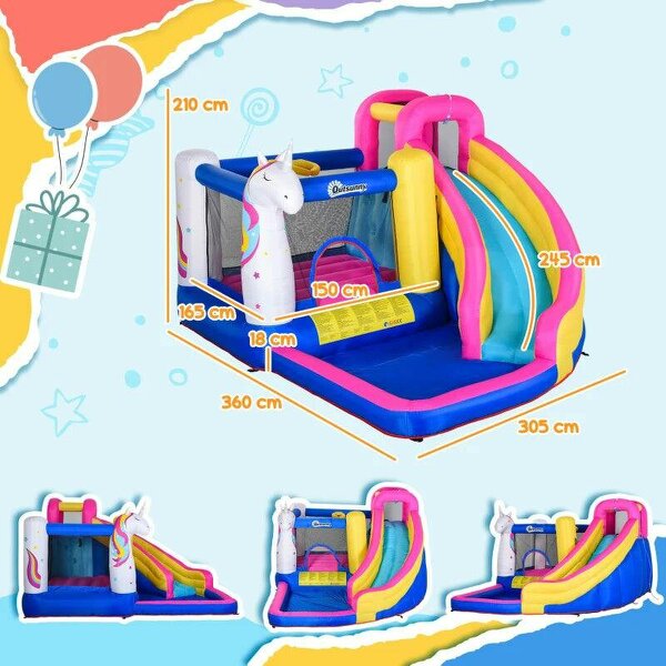 5 in 1 Bouncy Castle, with Blower, for Ages 3-8 Years - Multicoloured