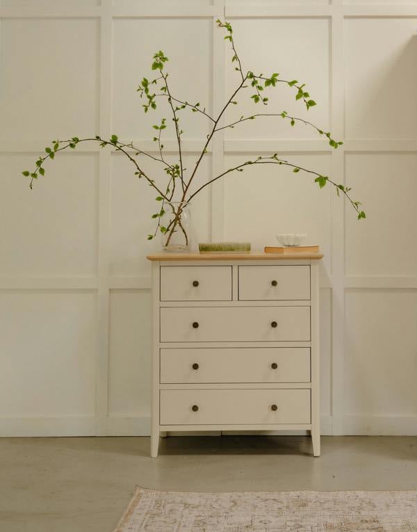 Statement Furniture Pembroke Wooden 2 over 3 Chest of Drawers with Oak Top, Assembled Bedroom Storage