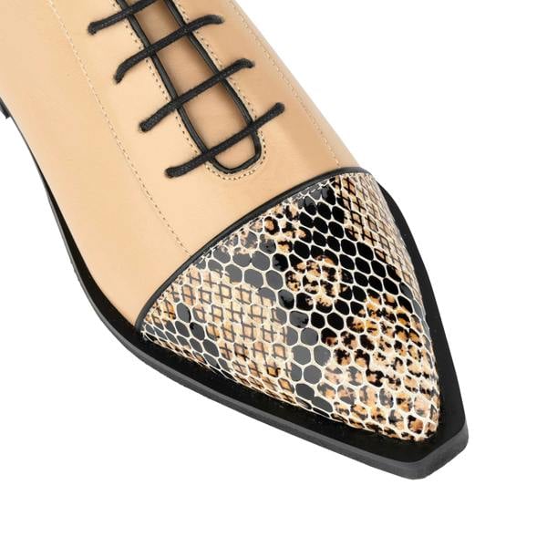 Embassy London Sloan - Cream - Women's Leather Oxford with Snakeskin toe