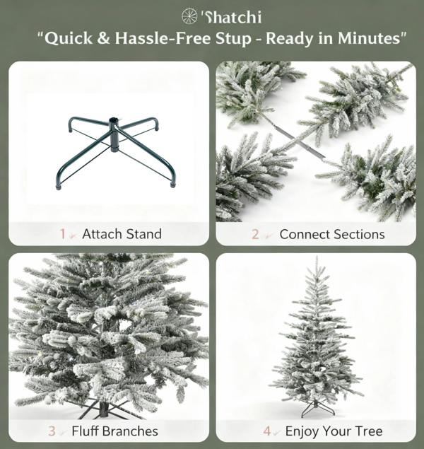 4ft to 8ft Californian Pine Artificial Christmas Tree with Snow Covered Green Tips and Metal Stand image 7