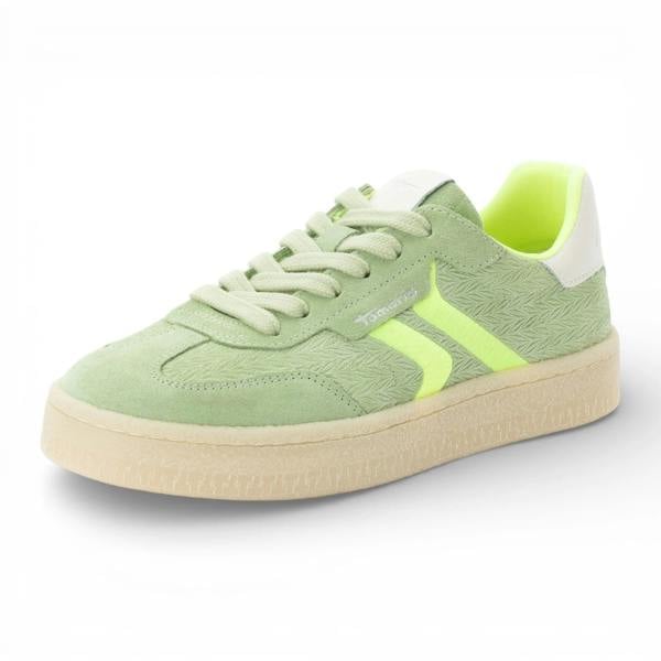 Tamaris Women's Green Leather Neon Stripes Sneakers