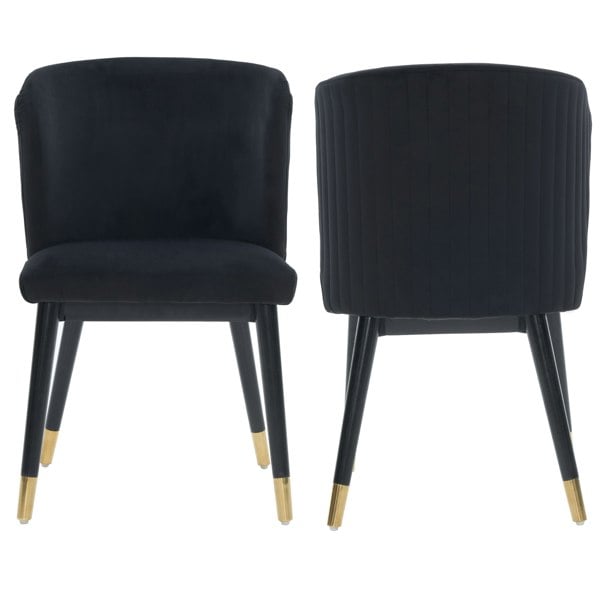 Life Interiors Set of 2 Sofina Modern Velvet Dining Chairs with Tufted Back - Wooden Frame & Gold-Tipped Rubberwood Legs