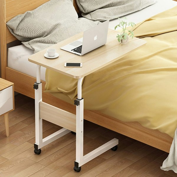 Living and Home Height Adjustable Mobile Table Overbed Desk with Wheels