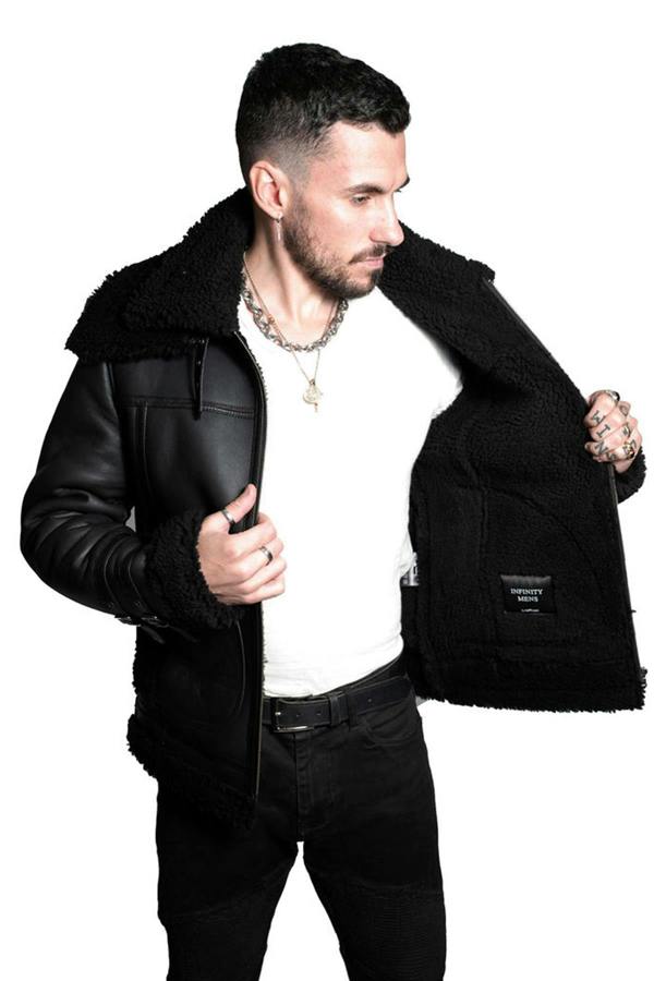 Infinity Leather Mens Retro Biker Sheepskin Jacket-Hingham