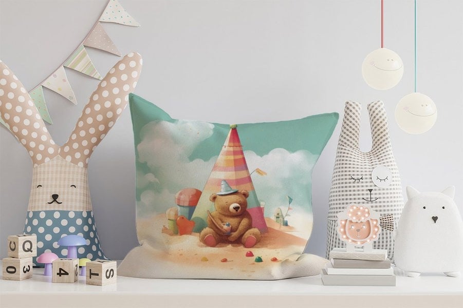 Warren Reed A Bear On A Beach Holiday Cushions