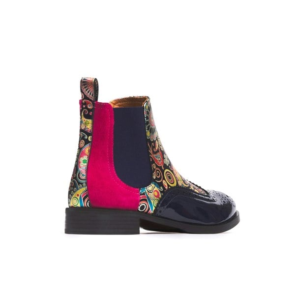 Embassy London Mamacita - Navy Pink - Women's almond toe chelsea boot with wingtip brogue detail